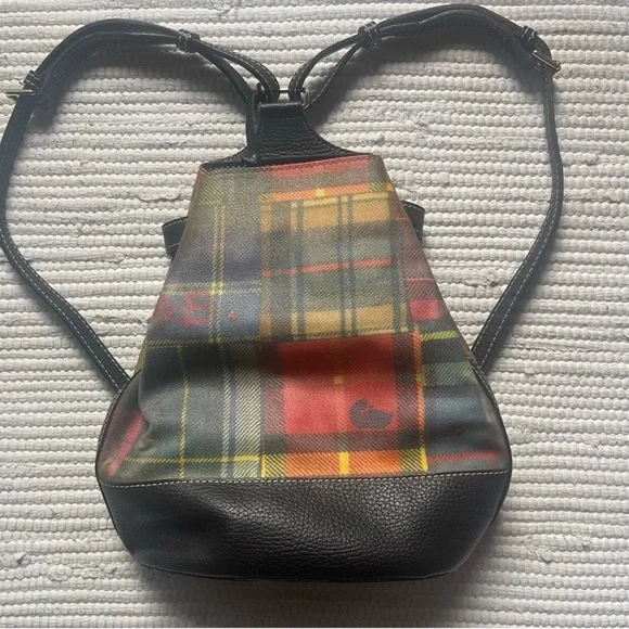 Vintage Dooney Bourke Plaid Bucket Bag Drawstring Equestrian Rare